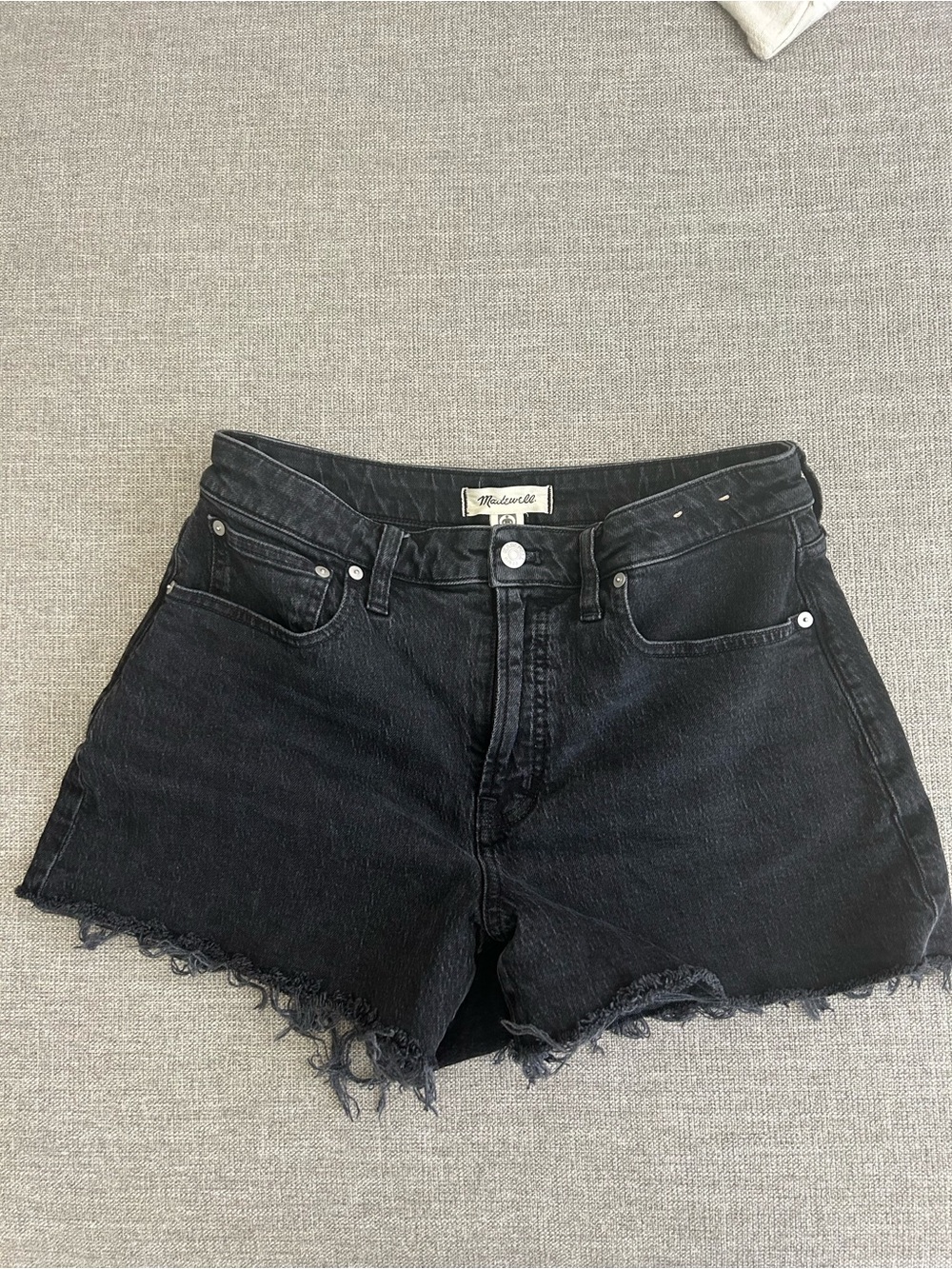 Madewell Black Frayed-Hem High-Rise Denim Shorts